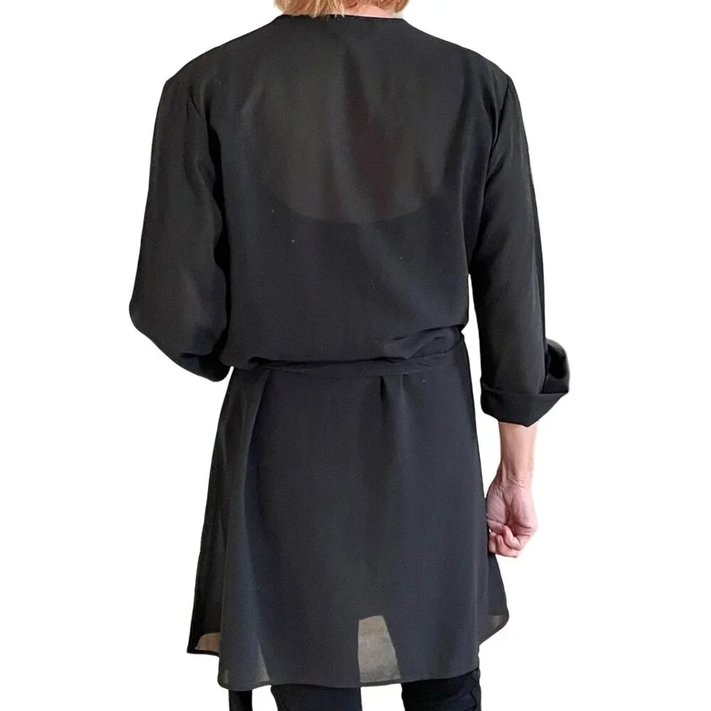 Nine and Company Womens Sheer Black Wrap Intimates Robe sz M